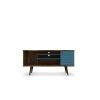 Manhattan Comfort Liberty 53.14" Mid-Century Modern TV Stand with 5 Shelves and 1 Door in Rustic Brown and Aqua Blue with Solid Wood Legs
