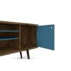 Manhattan Comfort Liberty 53.14" Mid-Century Modern TV Stand with 5 Shelves and 1 Door in Rustic Brown and Aqua Blue with Solid Wood Legs