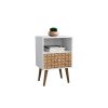 Manhattan Comfort Liberty Mid-Century Modern Nightstand 1.0 with 1 Cubby Space and 1 Drawer in White and 3D Brown Prints